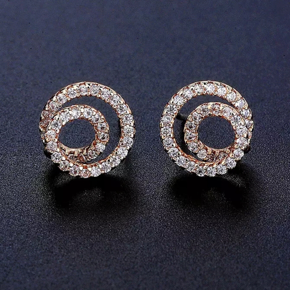 NEW 18k Gold Diamond Swirl Circle Twist Earrings - Picture 4 of 5